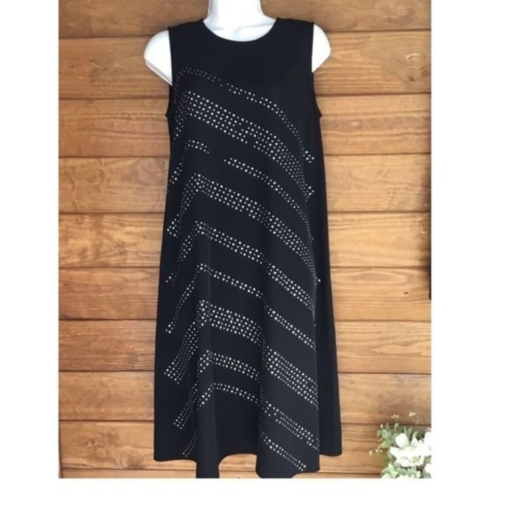 Calvin Klein Women's Black Front Studded Sleeveless Slip On Flare Dress Sz S NEW
